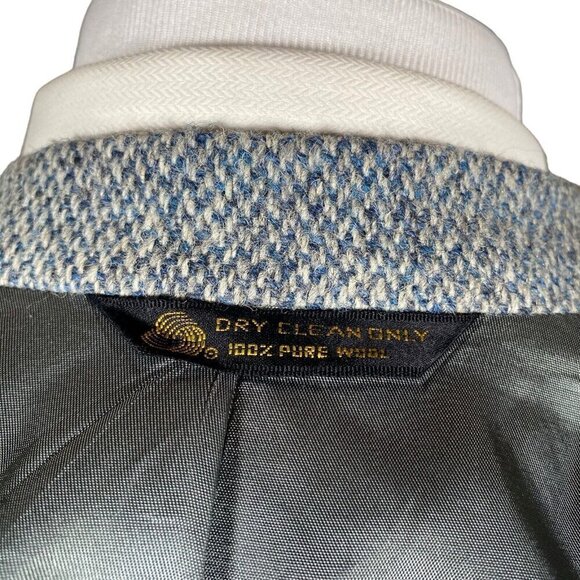 Vintage Harris Tweed Sport Coat 39 Blue Herringbone Blazer Two Button Vented - Picture 7 of 16